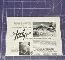 1957 PRINT AD SEE ITALY FIRST ITALIAN TOURIST ECONOMY PLAN CORTINA AMALFI ENIT