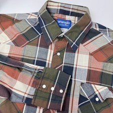 Wrangler Shirt Mens XL Multicolor Plaid Western Pearl Snap Long Sleeve Cowboy