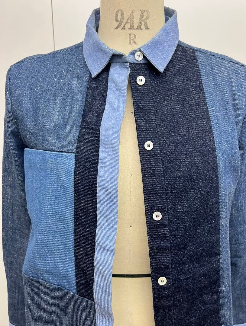 Celine Phoebe Philo Blue Patchwork Denim Shirt 20… - image 4