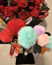 Multicolor Faux Fur Pom Pom Key Chain Set for Women, One Size, Metal
