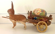 #2 - Antique German EASTER RABBIT BUNNY CANDY CONTAINER Pulling CART with EGG