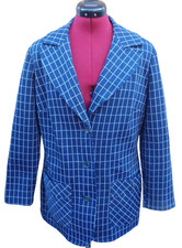 KORET OF CALIFORNIA Navy Blue & White Check Notch Collar Blazer - Size UK 14