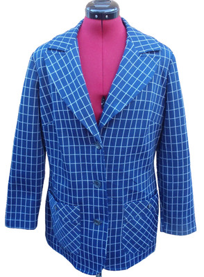 KORET OF CALIFORNIA Blazer dunkelblau & weiß kariert Kerbkragen - Größe UK 14