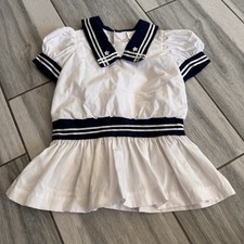 Vintage Toddler Girl Dress White Blue Nautical Sailor 3T Embroidered Stars