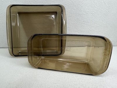 Vintage Pyrex Amber Glass Baking Set 213 Loaf Pan 222 Cake Pan 2pc