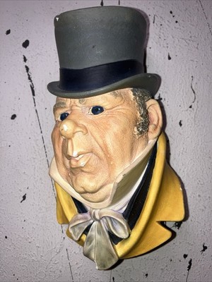 BOSSONS Chalkware Mr. Micawber Wall Hanger Head Sculpture 5.5in Figure  Vtg 1964