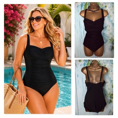New Bonmarche Black Swimsuit size 20 Control Ruched Costume Holiday beach pool