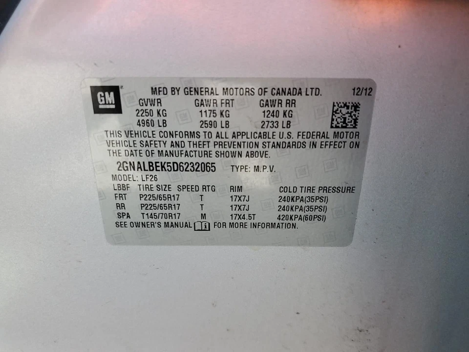 Chevrolet Equinox 2013 manija de cambio tracción delantera 2,40 L usado 136 k millas fabricante de equipos originales Foto 2 de 4