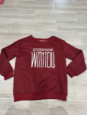 Red Graphic Quote Print Pullover Sweatshirt Crew Neck Long Sleeve Women Regular