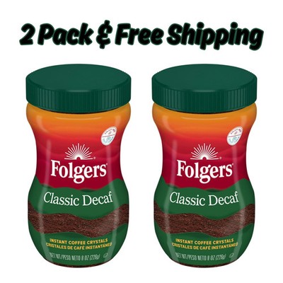 (2 Pack) Folgers Classic Decaf Instant Coffee, 8 oz Jar (FRESH) Free Shipping