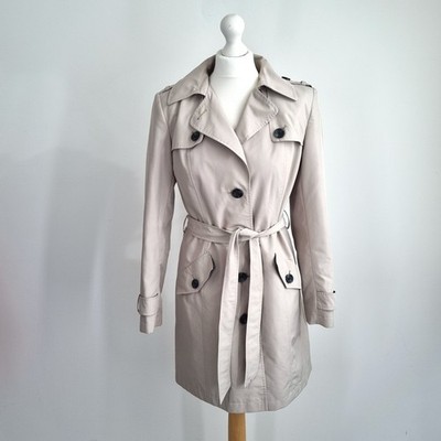 Marks & Spencer Trench Coat UK 10 Belted Pebble Beige Lined Jacket Pockets Work