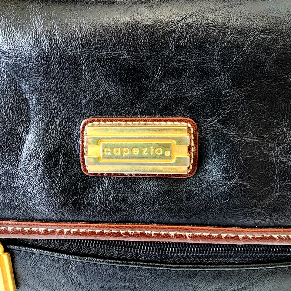 Capezio Mini Briefcase Satchel Purse Faux Leather  Black Brown Trim Vtg NO STRAP - Image 2 of 4