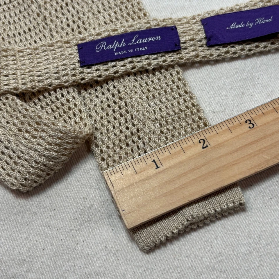 Ralph Lauren Mens Tan Knit Silk Luxury Knit Woven Neck Tie Made in Italy by Hand - Image 2 of 4
