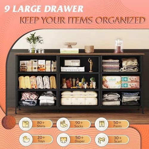  Cômoda 54""W para quarto, cômoda TV tamanho grande rústica marrom madeira estampa de grãos - Imagem 4 de 4