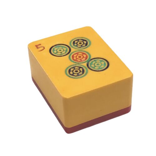 Vintage Chinese Bakelite 5 Circle MahJong Tile with Brick Red Wafer Back Crafts - Picture 3 of 8