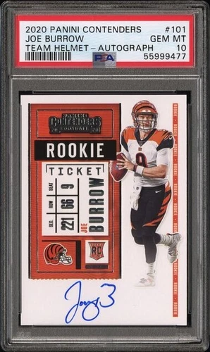 JOE BURROW 2020 PANINI CONTENDERS ROOKIE TICKET AUTO #101 HELMET PSA 10 GEM MINT
