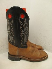 Old West Brown Black Leather Cowboy Boots Youth Size 3.5 Style BSY1814
