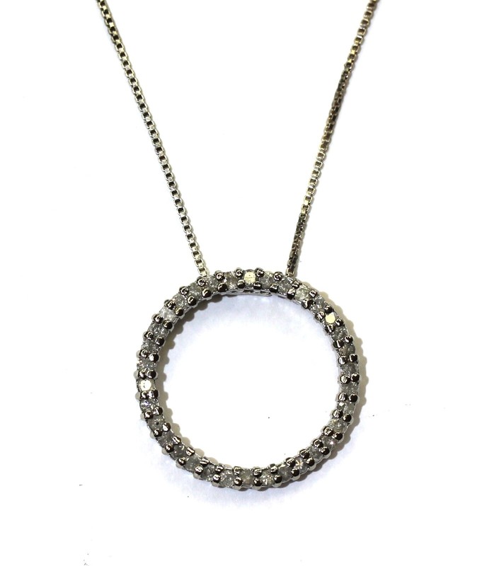 925 Sterling Silver 1ct I3 H diamond circle pendant necklace 2.1g estate 18"
