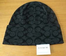 COACH RIB KNIT SIGNATURE HAT BEANIE IN BLACK/GREY COLOR. NWT
