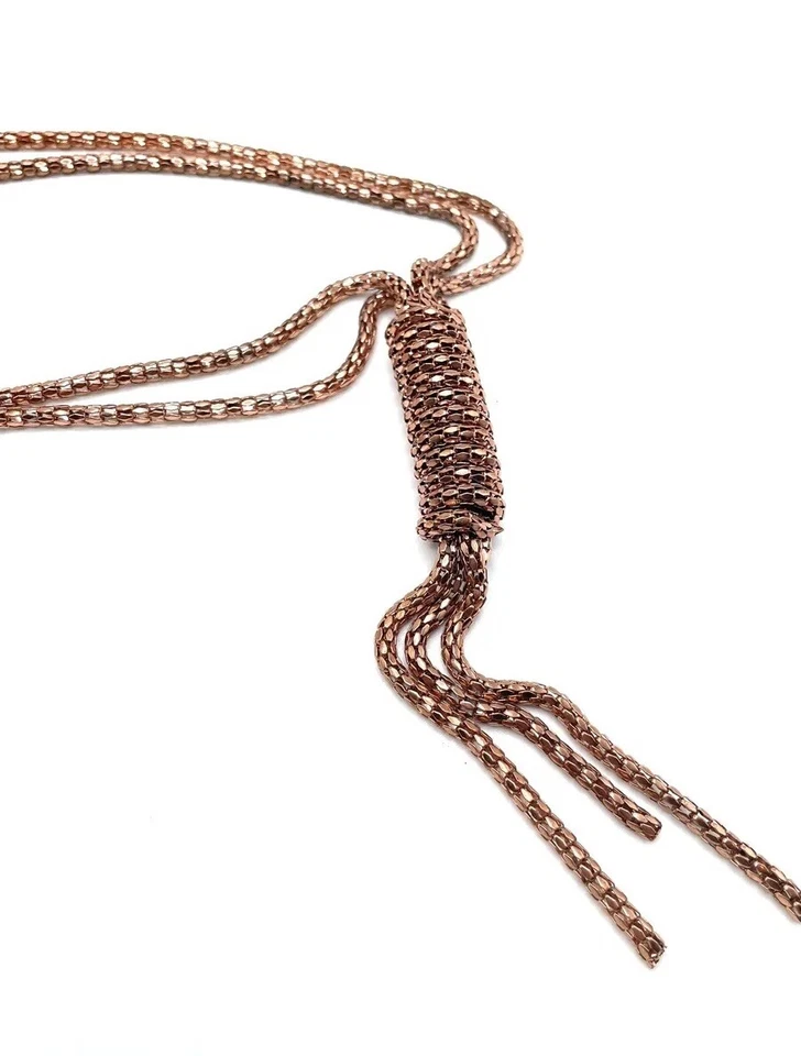 Collar Borla Lariat Anudada Cadena Palma Cordón Malla Metal Oro Rosa y2k