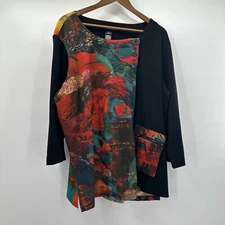 Ali Miles Top Shirt Tunic Womens 2X XXL Multicolor Loud Boxy Art Texture Pocket