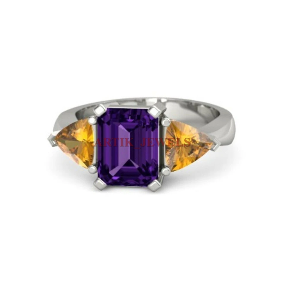 Natürlich Amethyst & Citrin Edelstein Mit 925 Sterlingsilber Ring für Damen 3747 - Bild 1 von 4