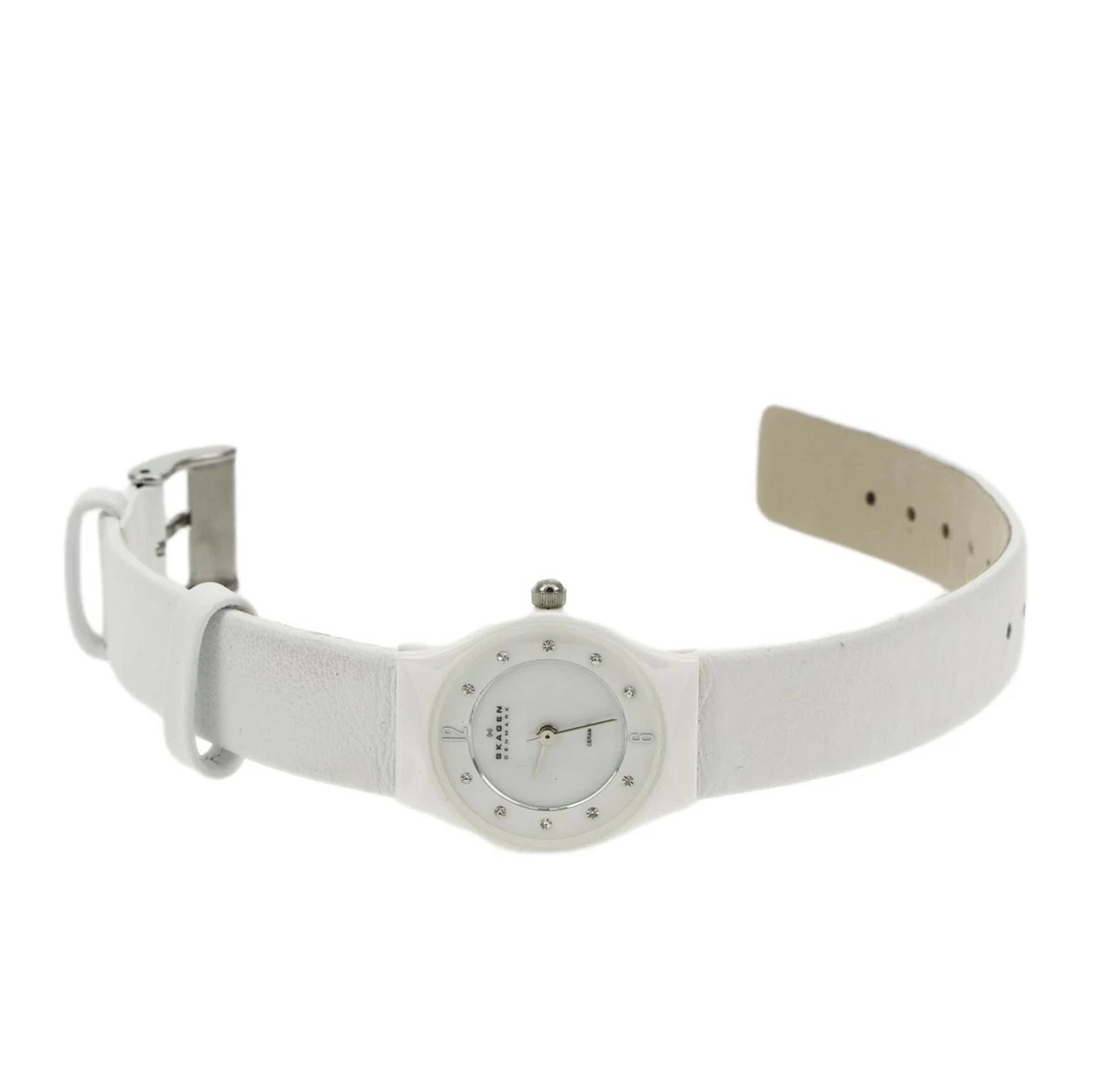 Skagen Denmark White Ceramic Watch Swarovski Crystal Japan Quartz Skagen Klassik Stainless Steel White Dial Mesh Band Mens  main image 2