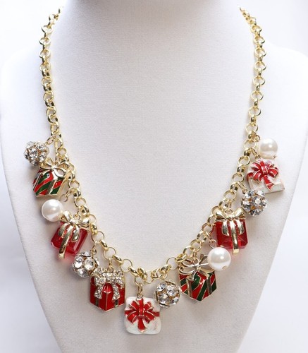 Holiday Lane Gold Tone Presents Gifts Shaky Necklace $29.50 New