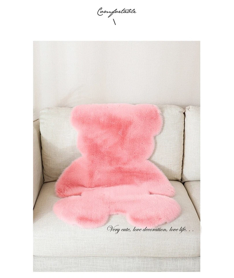 粉色熊形地毯超柔软地毯现代儿童卧室防滑垫蓬松 — 第 2/4 张图片