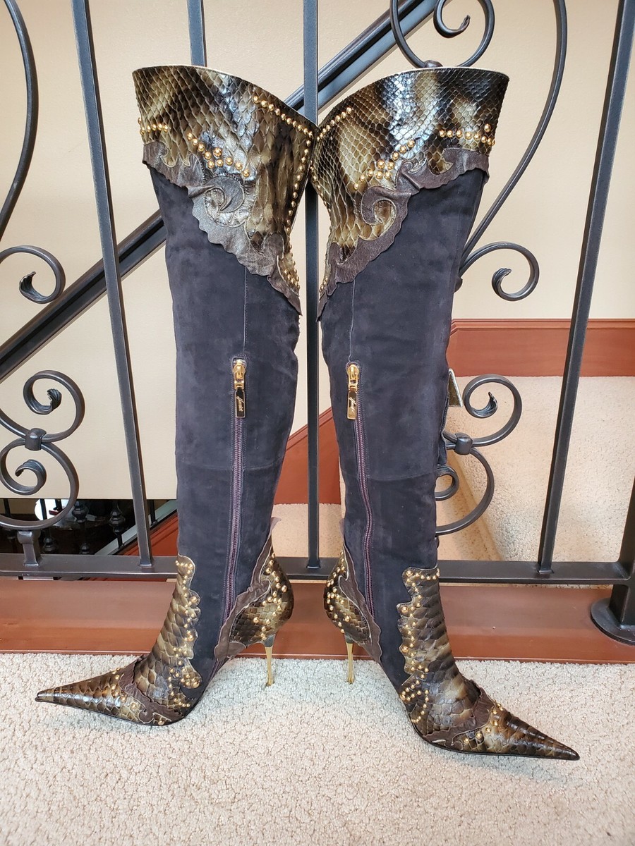 Hamlet Couture 38 Italy Python Snakeskin High Boots Heels snake