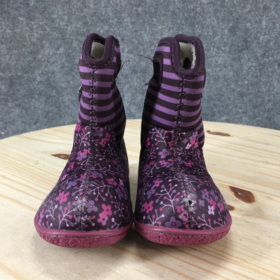 BOGS водонепроницаемый зимние ботинки ребенка ясельного возраста 7 цветок полоски фиолетовый средний искусственного меха цветочный - Изображение 4 из 4