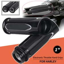 Black Cut 1" Electronic Throttle Hand Grips For Harley Electra Street Tri Glide