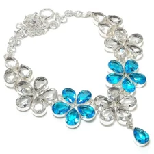 White & Blue Topaz Gemstone Handmade 925 Sterling Silver Jewelry Necklaces Sz 18