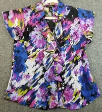 Style&co. Top Women’s Petite 10 10P Abstract Short Sleeve Button Up Shirt Artsy