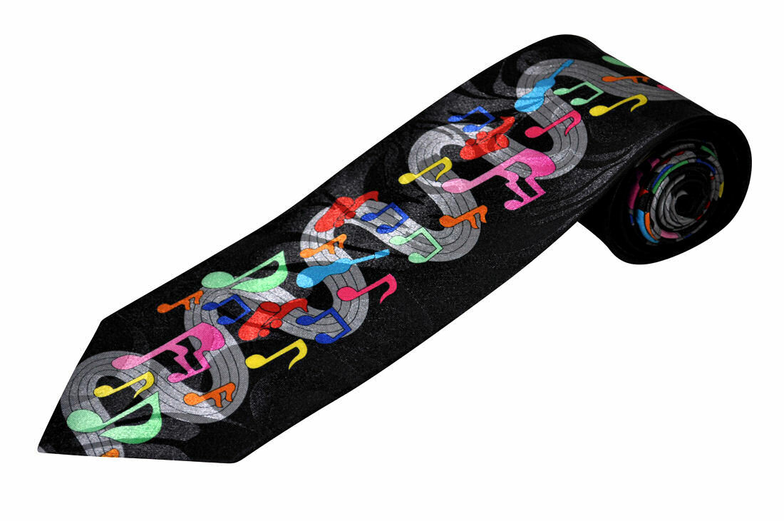 THE TIE STUDIO – Colorful Swirling Music Notes & instruments men's Novelty Tie