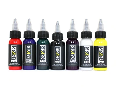 Spark Pro Tattoo Ink Black White Red Blue Green Yellow Purple (30ml Bottles)