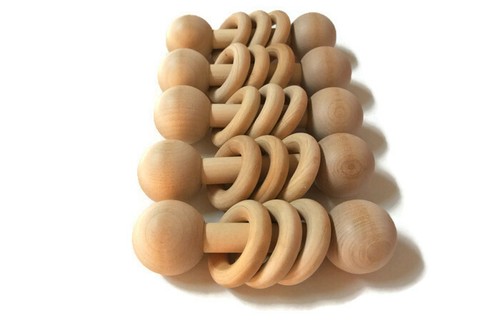 Montessori Natural Wood Infant Rattle - Christmas Stocking Stuffer - Picture 4 of 5