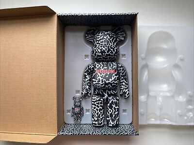 Atmos Reverse Elephant Print Bearbrick 400% 100% Black Rare Atmos Reverse Elephant Print Bearbrick 400% 100% Black Rare