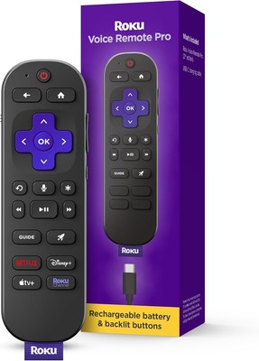 Roku Voice Remote Pro | Rechargeable TV Remote Control with Hands-Free Voice Con