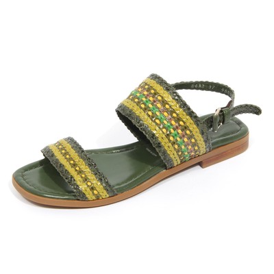 G4566 sandalo donna PONS QUINTANA green braided leather sandal shoes woman