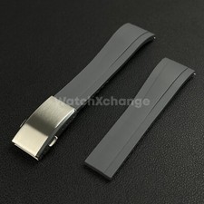Grey Rubber Watch Strap Deployment Clasp Cut To Size Quick Release 20mm 22mm