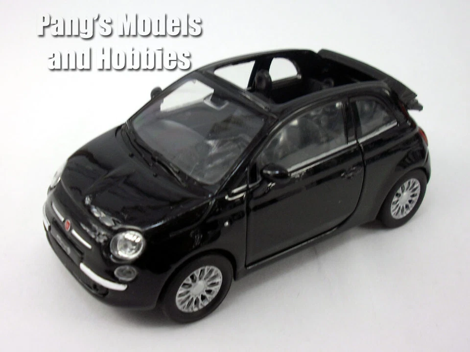 4.25 inch 2010 Fiat 500C (500) 1/32 Scale Diecast Model by Welly - BLACK - Image 2 of 4