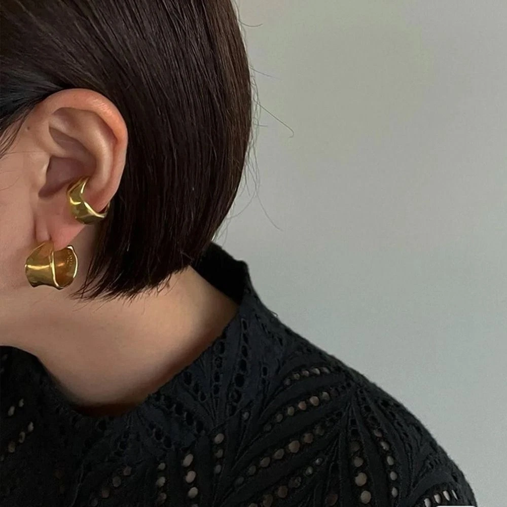 Gold Hoop Earrings Korean Style Earrings C shaped Earrings Female