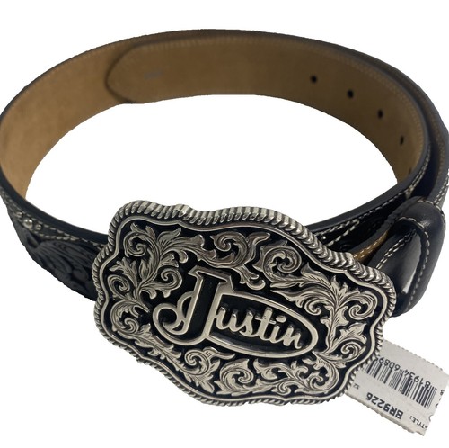 Justin Western Studded Belt Bling Rhinestone Patina Leather  display picture 1