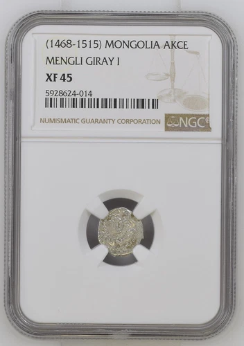 Khan Mengli Giray I MONGOLIA NGC XF 45 Crimean Tatars 1468-1515 Silver Akce
