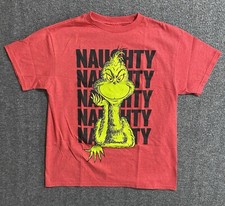 Dr Seuss The Grinch Naughty Naughty Naughty T-shirt Red w/Green Graphics Kids S