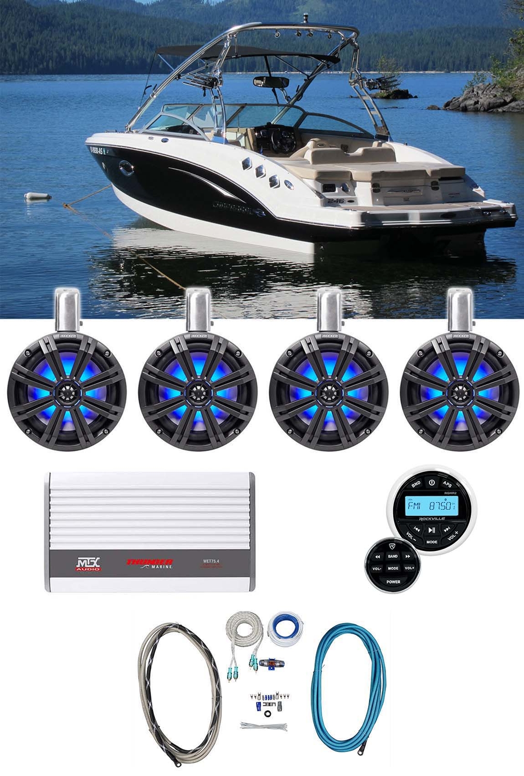 4 KICKER 45KMTC8 8 Светодиодных динамиков для морского вейкборда мощностью 1200 Вт Усилитель MTX ресивер 259790₽