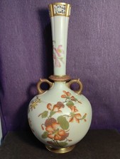 Large Antique Royal Worcester Pierced Blush Ivory Floral  Gilt Vase c.1886 34cm