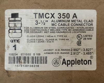 Appleton Tmcx 350 A 3 1 2 Aluminium Metal Clad Mc Cable Connector Ebay