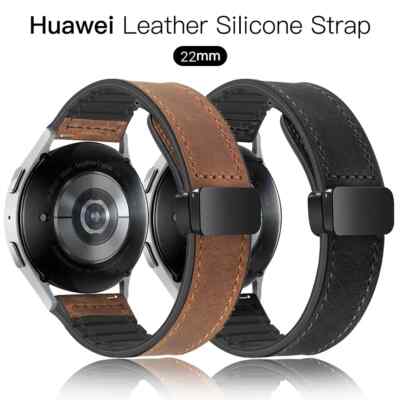 Magnetic Silikon+ Leder Armband for Huawei Watch GT5 Pro 46mm GT 5 4 3 2 Srtap
